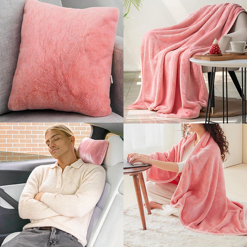Multifunctional Flannel Travel Blanket Shawl Pillow