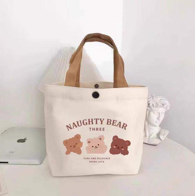 Teddy Bear Canvas Bag, Student Handbag, Gift Tote Bag, Eco-Friendly Bag for Women