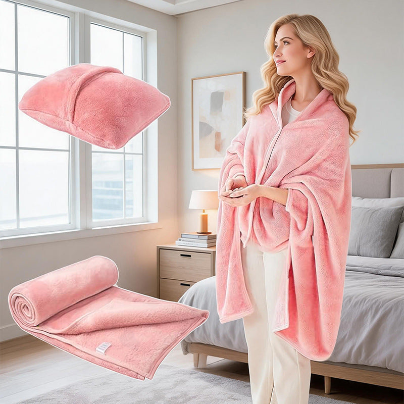 Multifunctional Flannel Travel Blanket Shawl Pillow