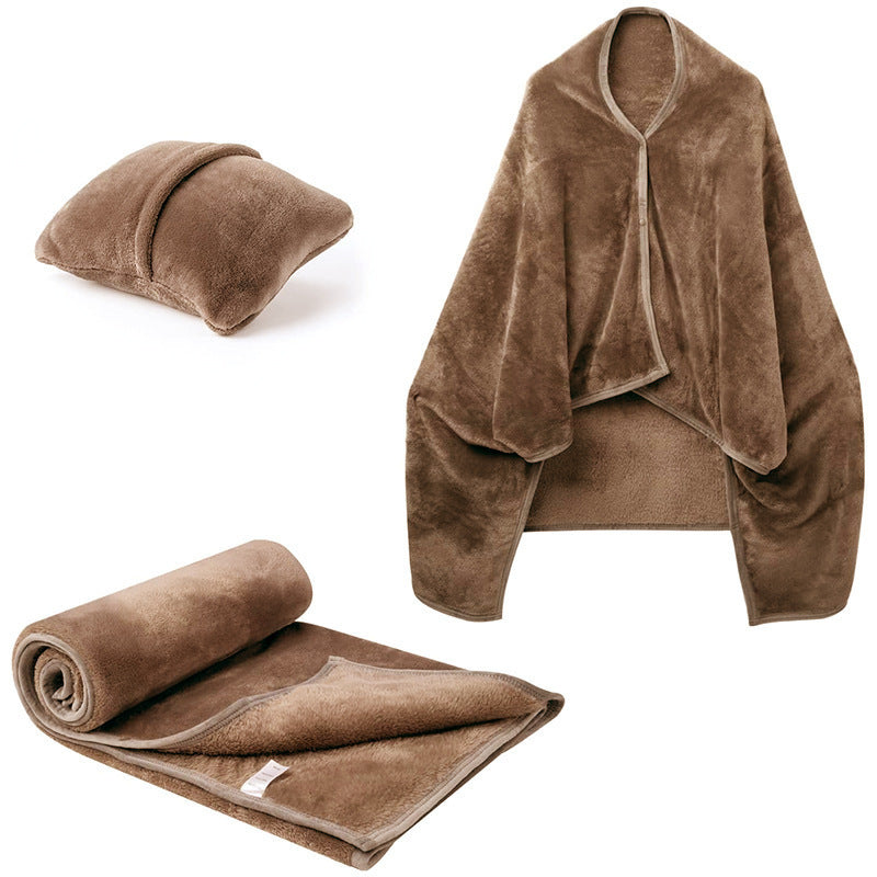 Multifunctional Flannel Travel Blanket Shawl Pillow
