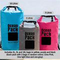 PAQ Waterproof Backpack Roll Top Dry Bag Set of 3 (2L 5L 10L) Assorted colors