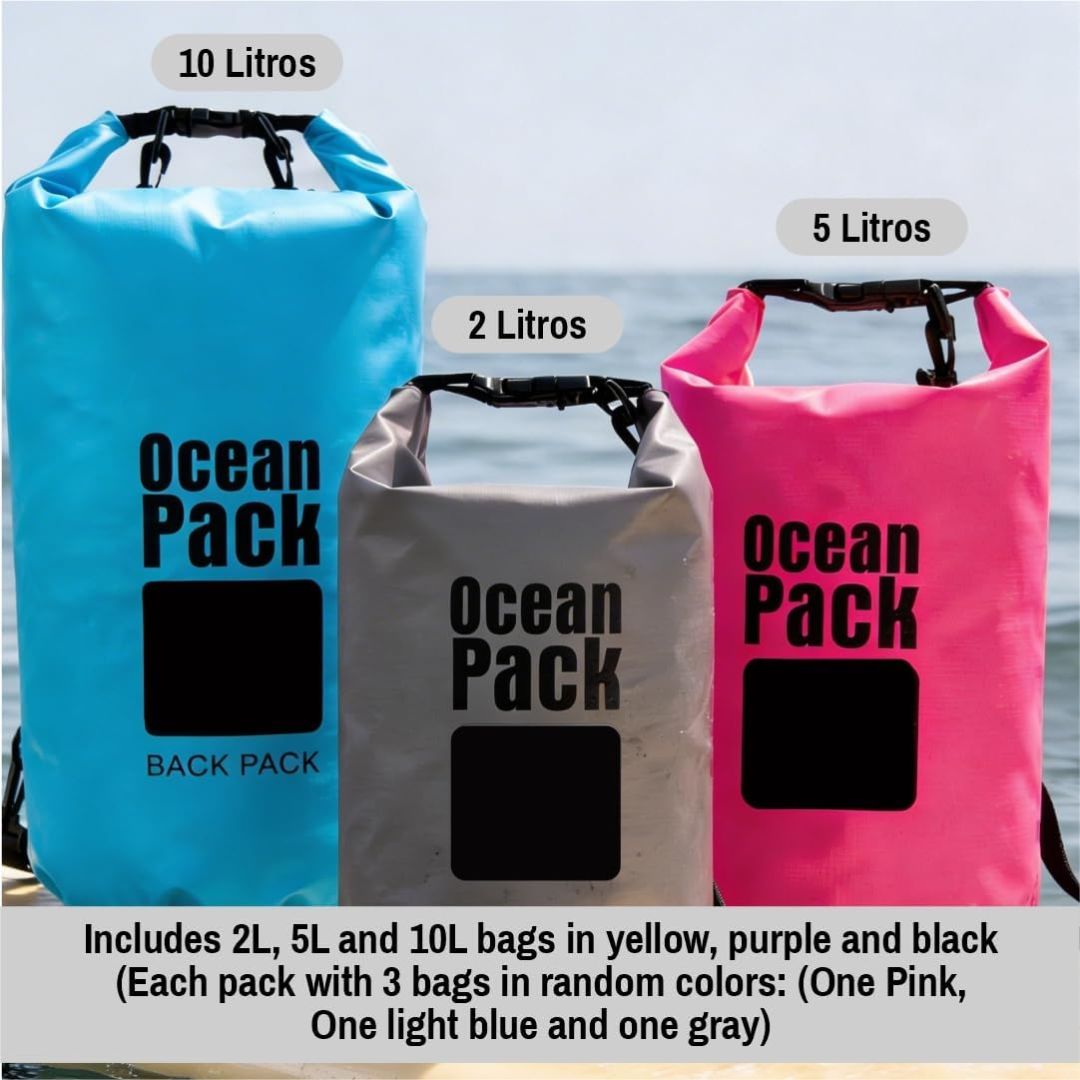 PAQ Waterproof Backpack Roll Top Dry Bag Set of 3 (2L 5L 10L) Assorted colors