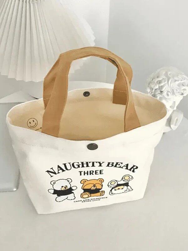 Teddy Bear Canvas Bag, Student Handbag, Gift Tote Bag, Eco-Friendly Bag for Women