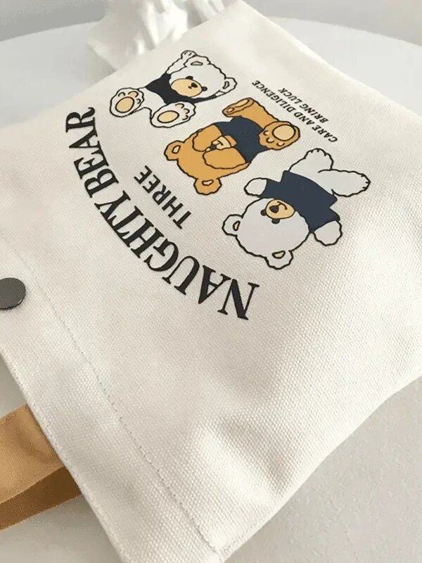 Teddy Bear Canvas Bag, Student Handbag, Gift Tote Bag, Eco-Friendly Bag for Women