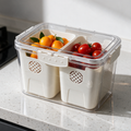 Plastic Food Storage Container with 2 Compartments – Airtight Refrigerator Organizer for Fruits, Vegetables & Snacks