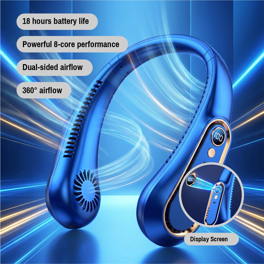 Rechargeable Neck Fan with LED Display – Portable Bladeless Neck Fan, 5200mAh Wearable Cooling Fan