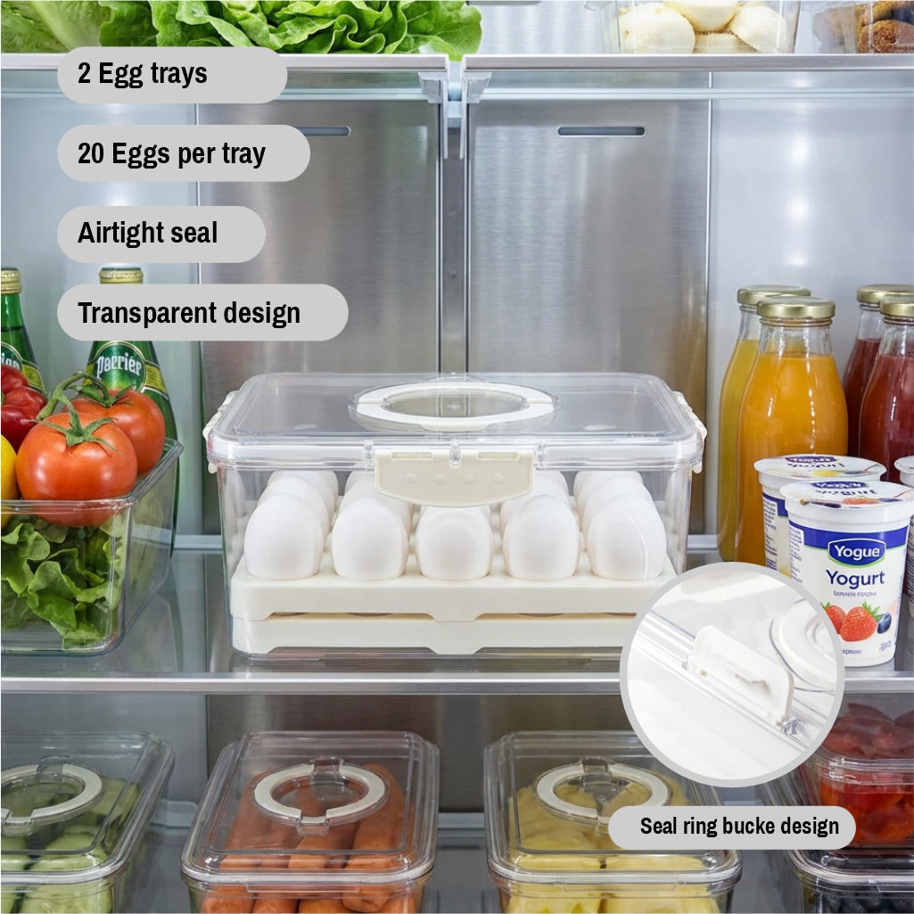 Egg Containers with Lids 2 Tiers – Refrigerator Egg Organizer with Airtight Food Storage Container