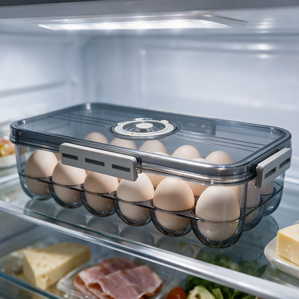 Translucent Egg Organizer Box with Drainer