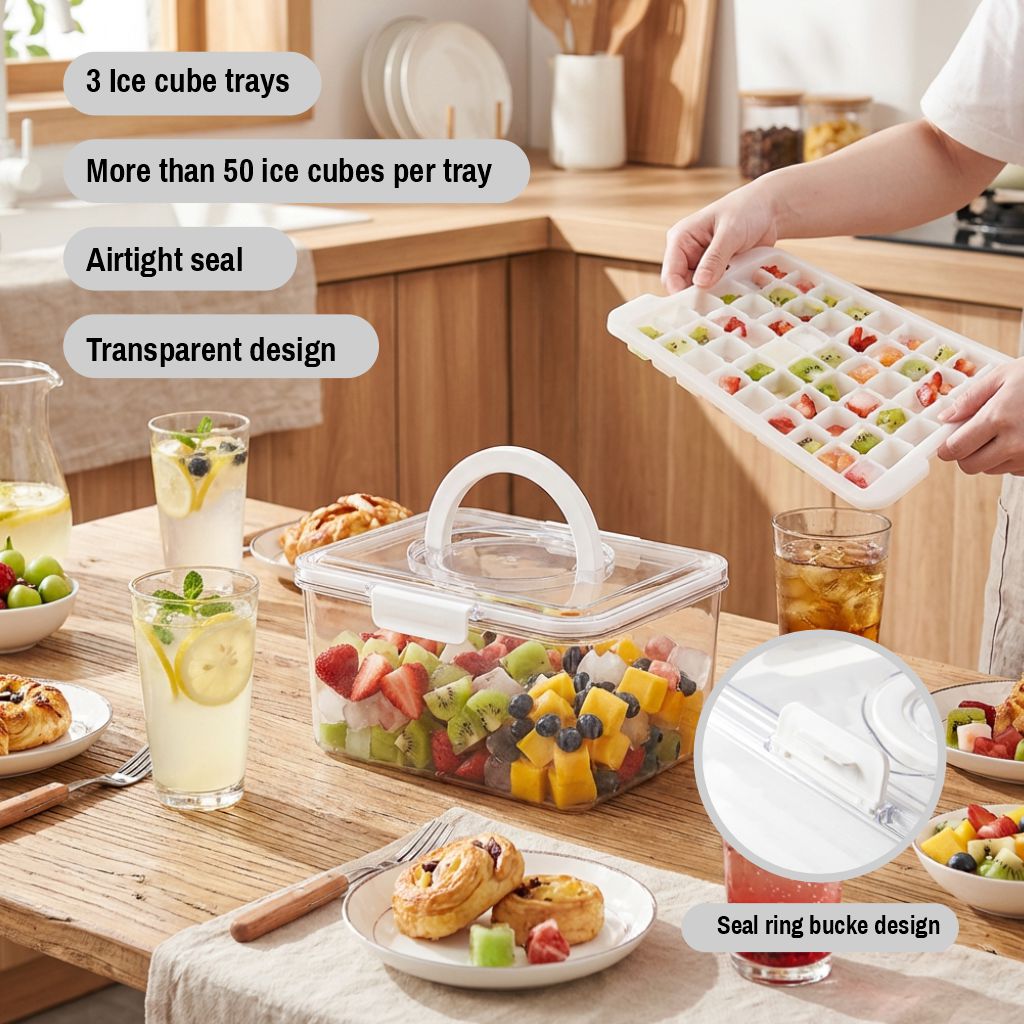 Plastic Covered Ice Cube Trays with Storage Container – Ice Cube Trays for Freezer with Lid, Easy Release Ice Molds & Cube Storage Bin