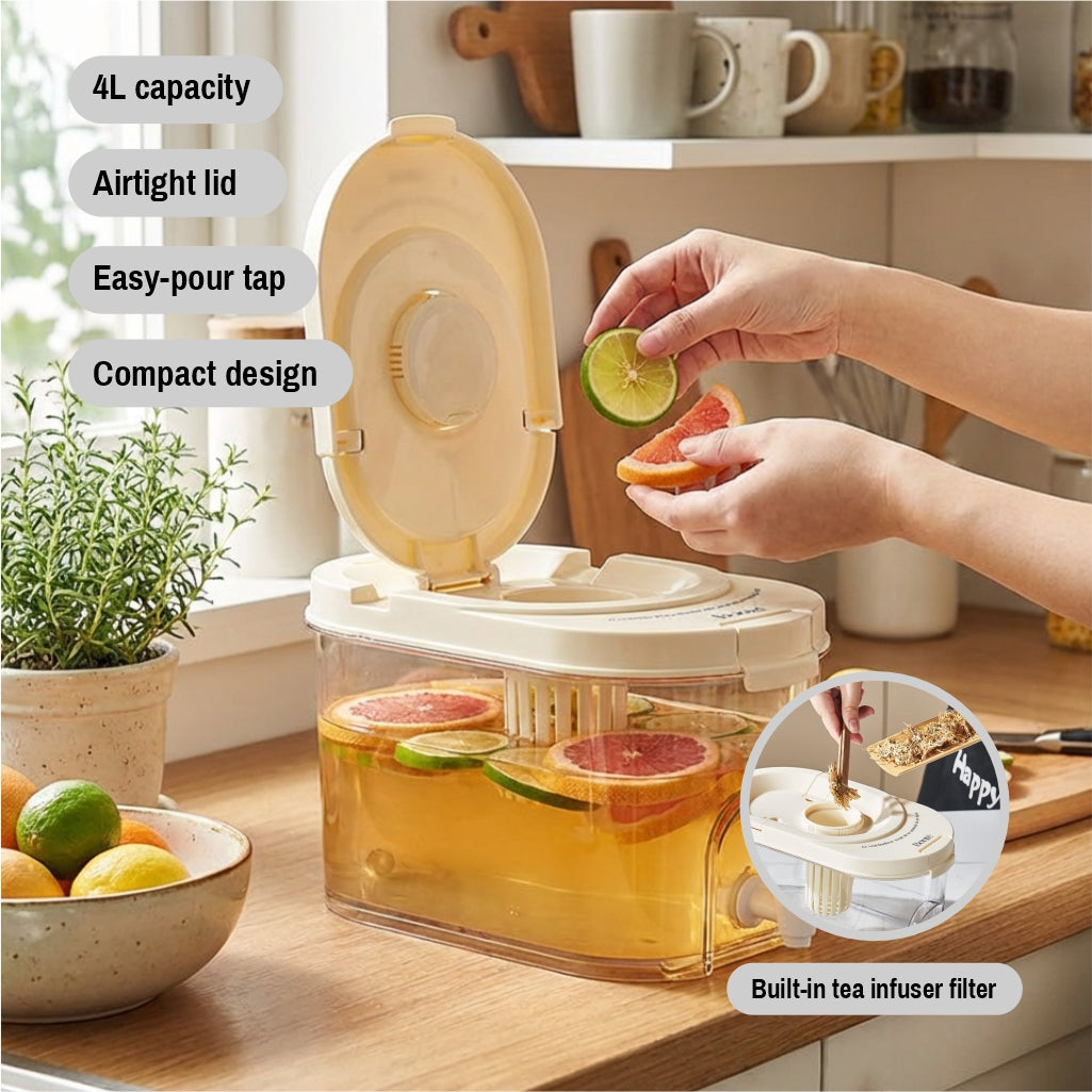 Drink Dispenser for Fridge with Spigot – 4L Beverage Dispenser with Airtight Lid, Refrigerator Water Container