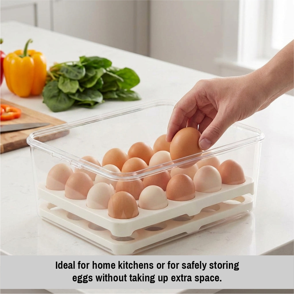 Egg Containers with Lids 2 Tiers – Refrigerator Egg Organizer with Airtight Food Storage Container