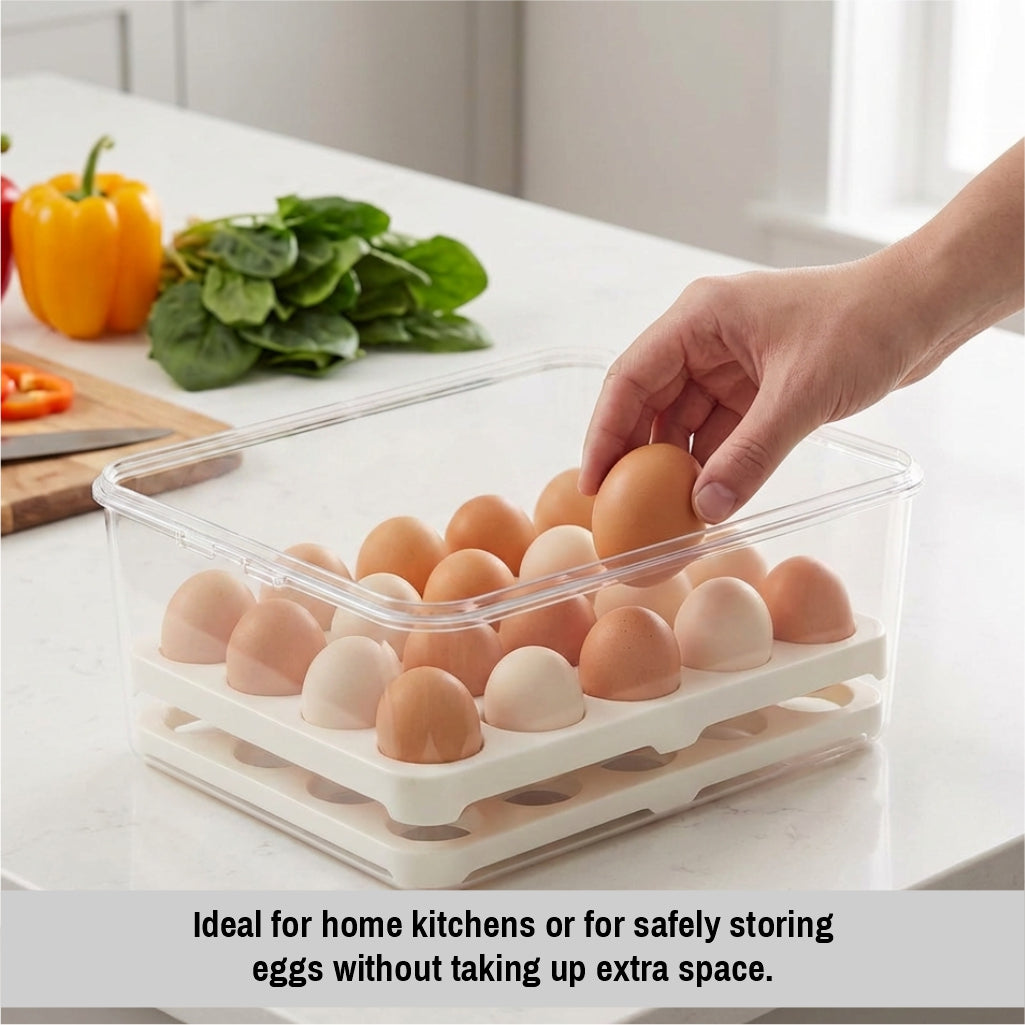 Egg Containers with Lids 2 Tiers – Refrigerator Egg Organizer with Airtight Food Storage Container