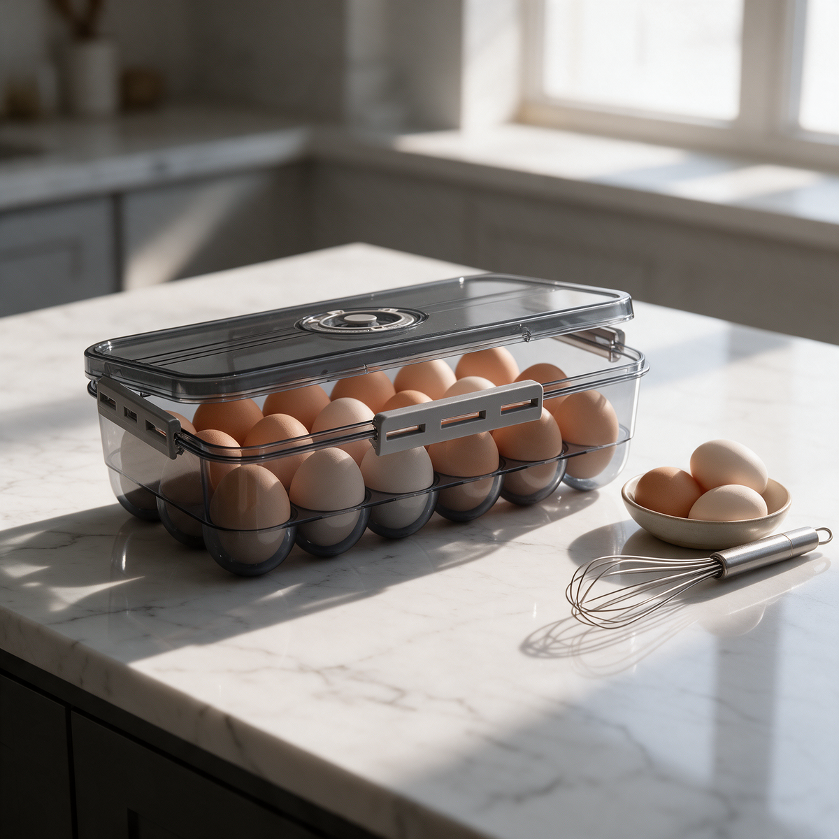 Translucent Egg Organizer Box with Drainer
