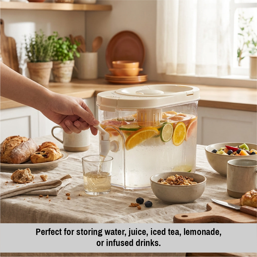Drink Dispenser for Fridge with Spigot – 4L Beverage Dispenser with Airtight Lid, Refrigerator Water Container