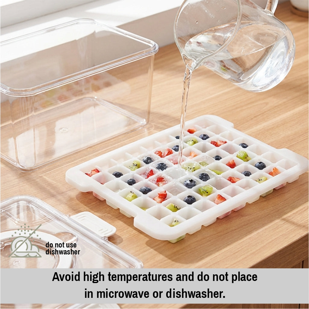 Plastic Covered Ice Cube Trays with Storage Container – Ice Cube Trays for Freezer with Lid, Easy Release Ice Molds & Cube Storage Bin