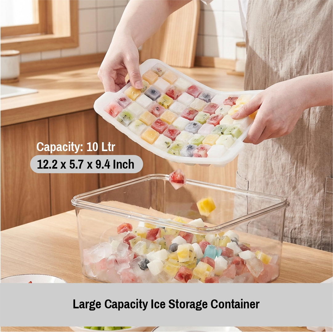 Plastic Covered Ice Cube Trays with Storage Container – Ice Cube Trays for Freezer with Lid, Easy Release Ice Molds & Cube Storage Bin