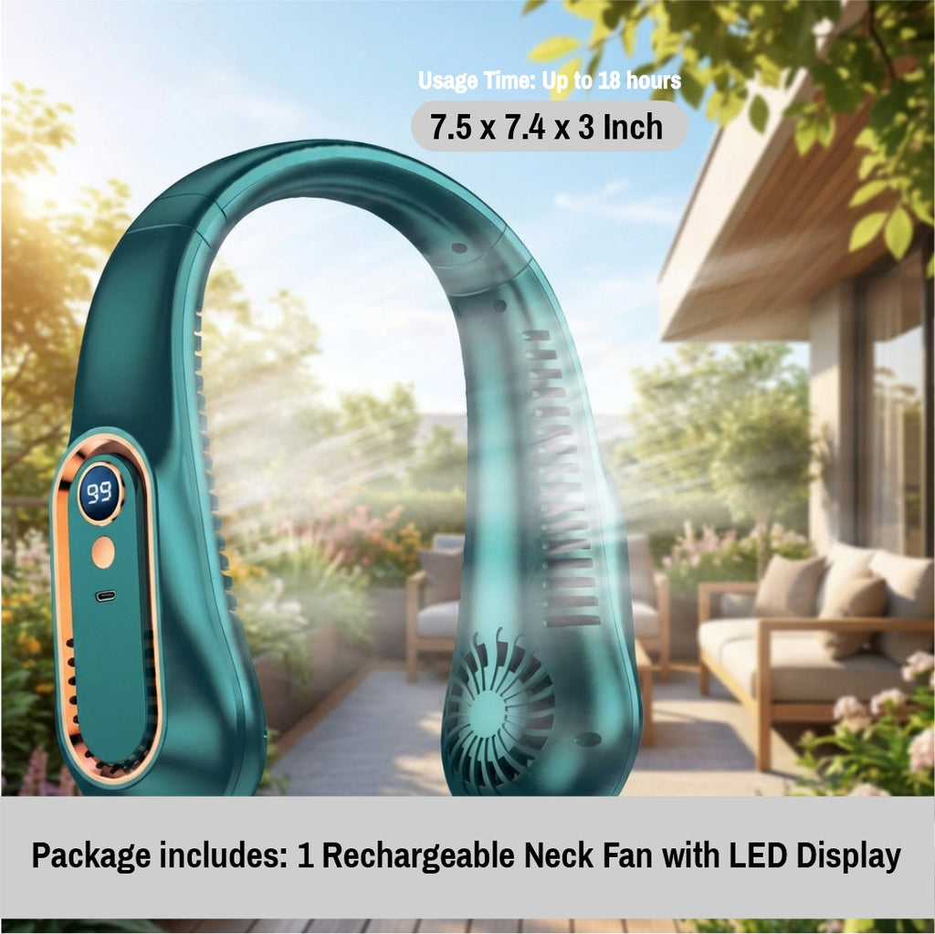 Rechargeable Neck Fan with LED Display – Portable Bladeless Neck Fan, 5200mAh Wearable Cooling Fan