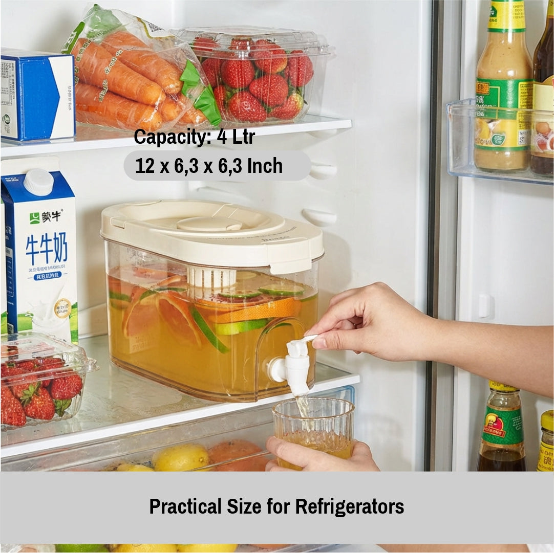 Drink Dispenser for Fridge with Spigot – 4L Beverage Dispenser with Airtight Lid, Refrigerator Water Container