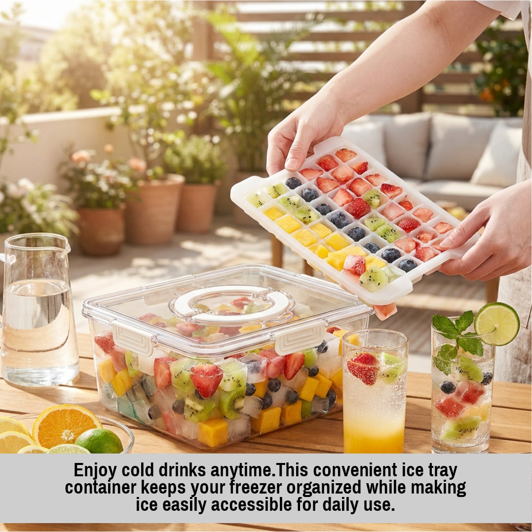 Plastic Covered Ice Cube Trays with Storage Container – Ice Cube Trays for Freezer with Lid, Easy Release Ice Molds & Cube Storage Bin